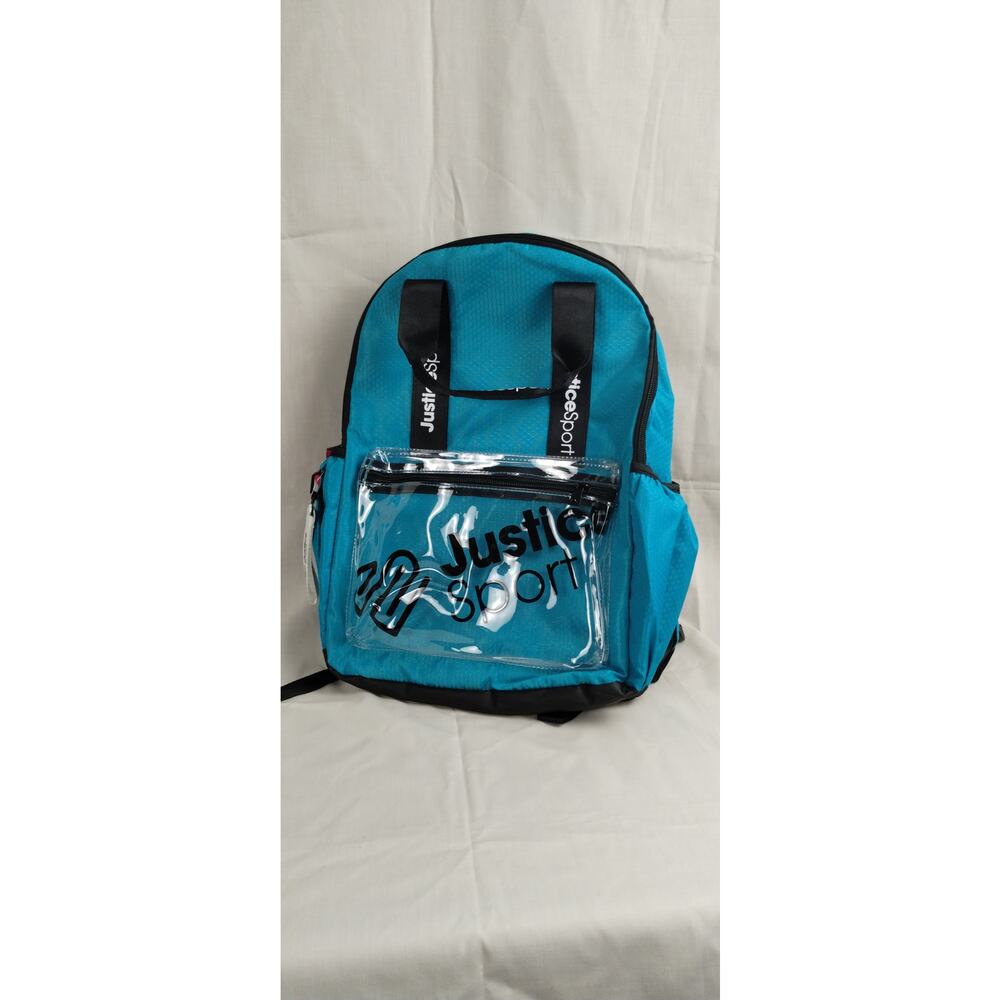 Justice J-Sport Girl’s Teal Backpack - 17" - Clear Front Pocket